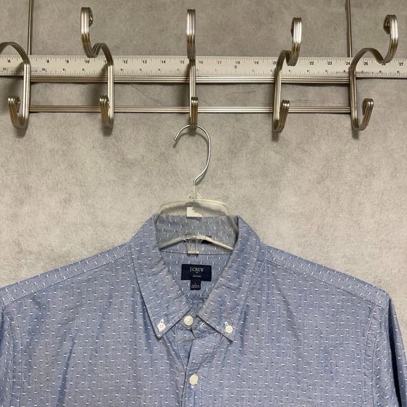 J Crew Shirt Men L Blue Chambray Slim Geometric Button Up Long Sleeves Casual - Picture 1 of 8